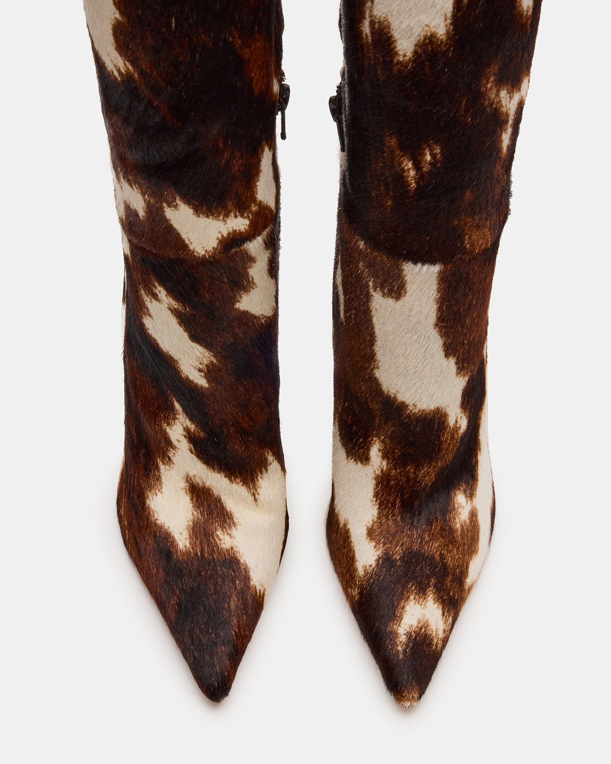 NITRO Brown Cow Print Pointed-Toe Stiletto Heel Knee-High Women's Boots