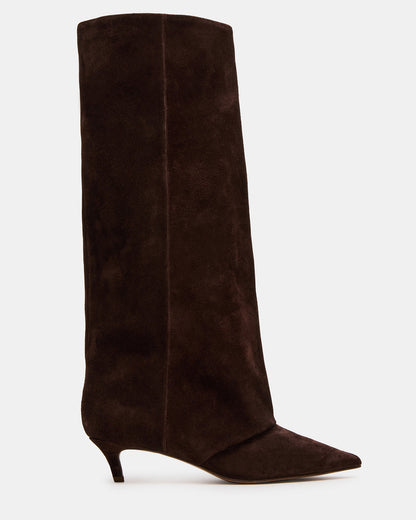 LUCA Brown Suede Pointed-Toe Cuffed Kitten Heel Women's Boot