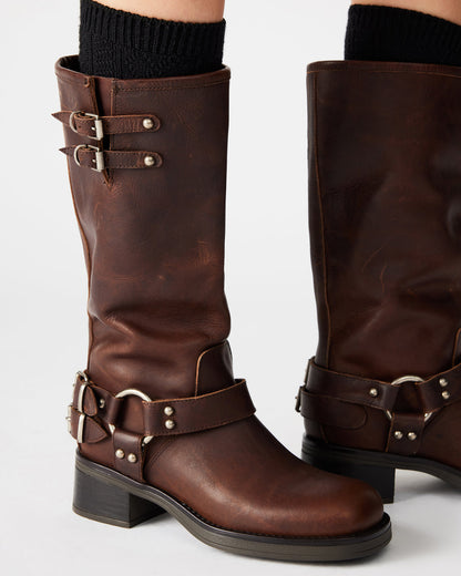 ASTOR Brown Leather Knee-High Boot | Women's Boots