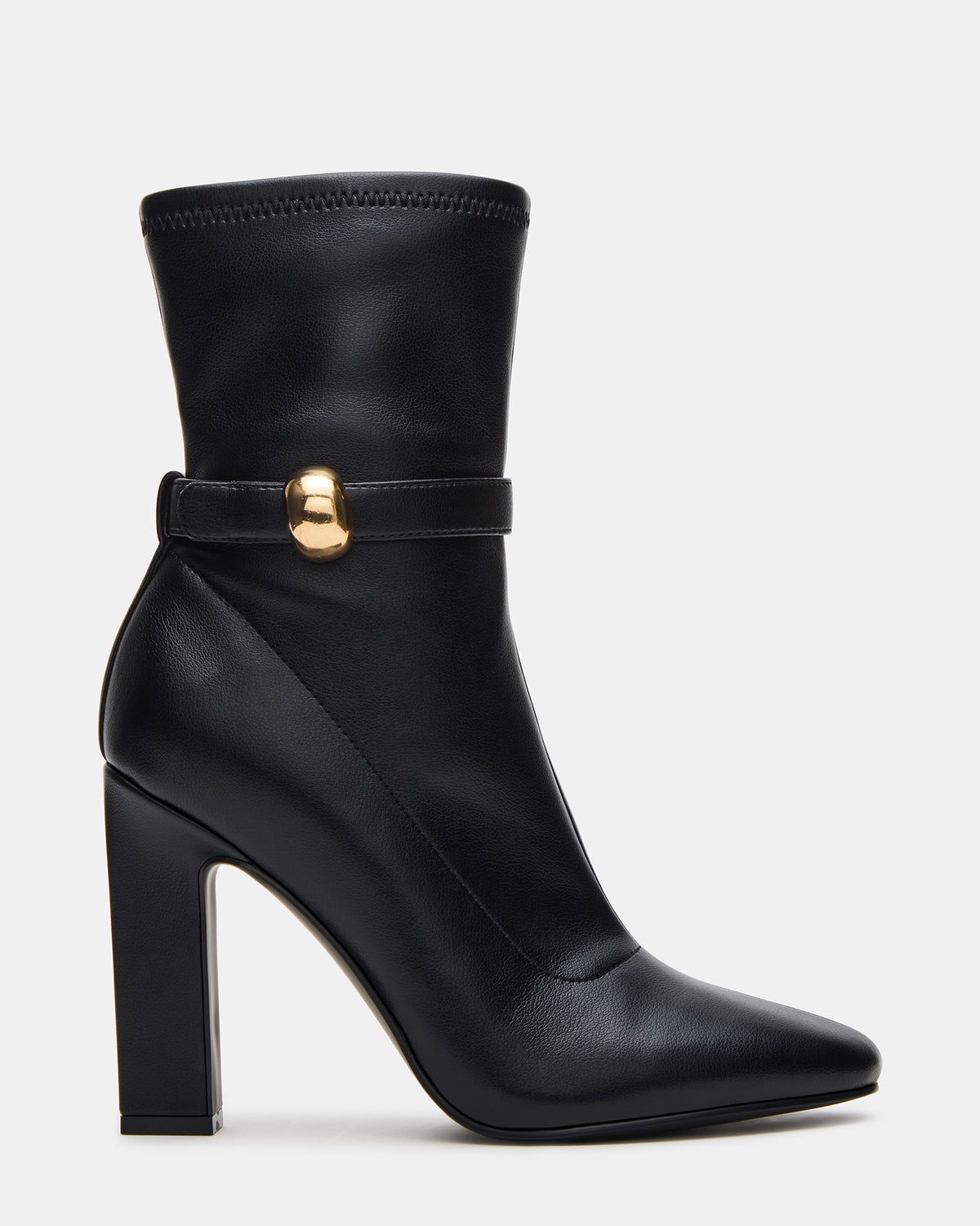 AROMA Black Buckle Gold Detail Block Heel Women's Ankle Boot