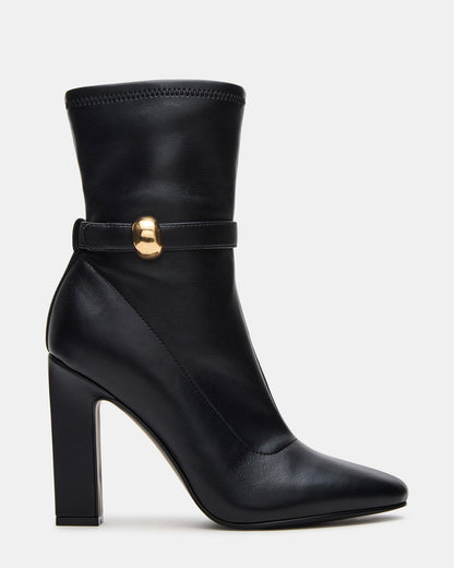 AROMA Black Buckle Gold Detail Block Heel Women's Ankle Boot