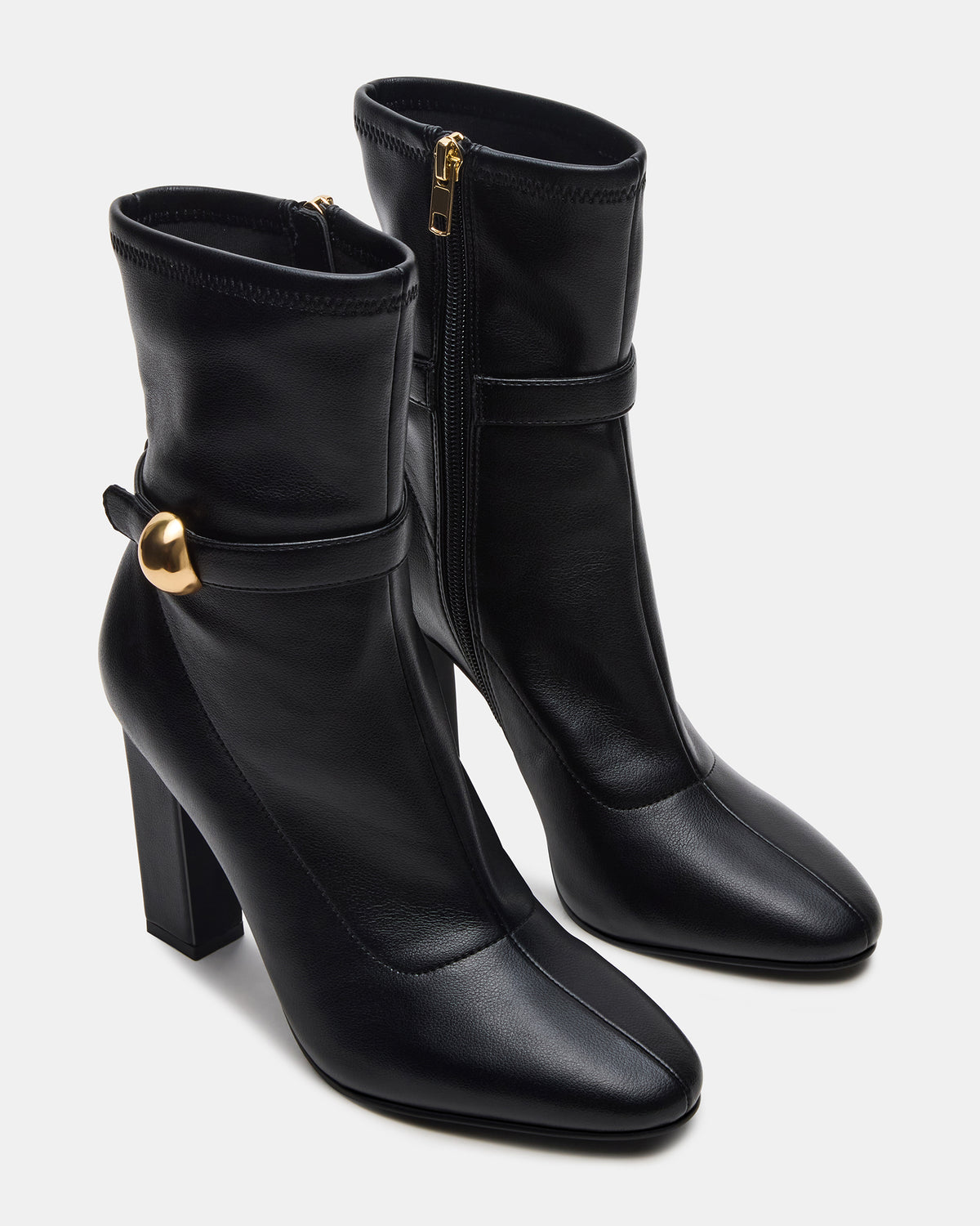 AROMA Black Buckle Gold Detail Block Heel Women's Ankle Boot