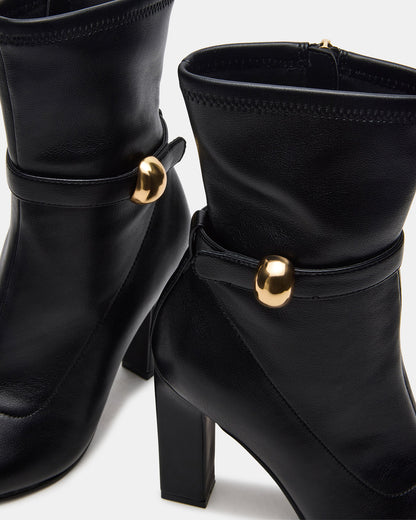 AROMA Black Buckle Gold Detail Block Heel Women's Ankle Boot