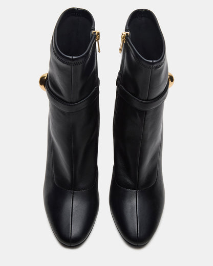 AROMA Black Buckle Gold Detail Block Heel Women's Ankle Boot