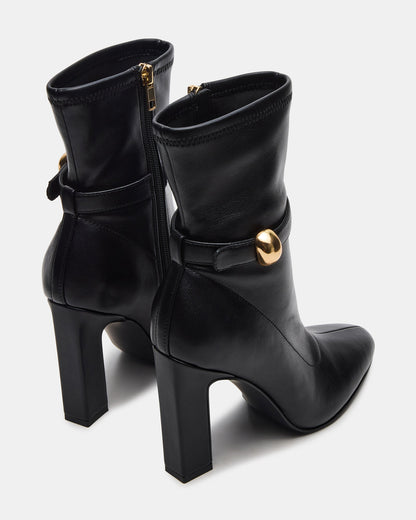 AROMA Black Buckle Gold Detail Block Heel Women's Ankle Boot