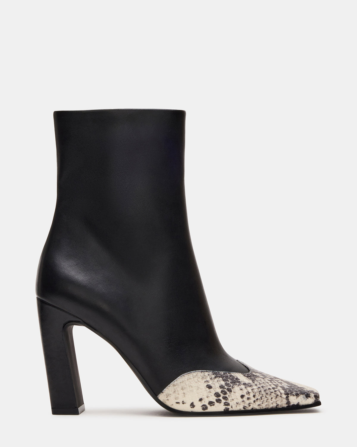 LYLE Black Leather with Snake Square-Toe Heeled Women's Ankle Boot