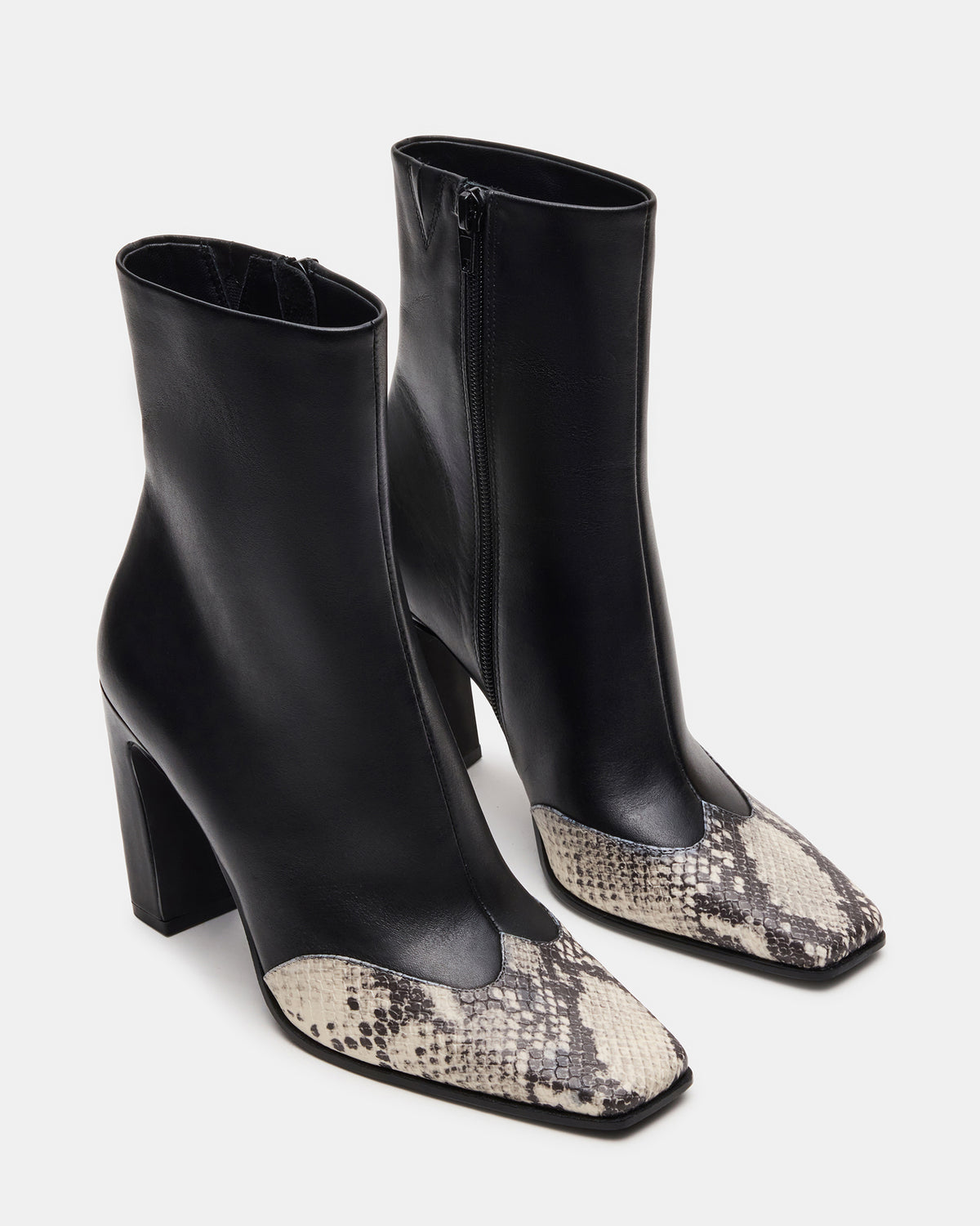 LYLE Black Leather with Snake Square-Toe Heeled Women's Ankle Boot