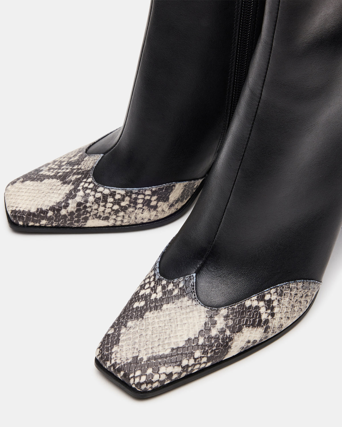 LYLE Black Leather with Snake Square-Toe Heeled Women's Ankle Boot