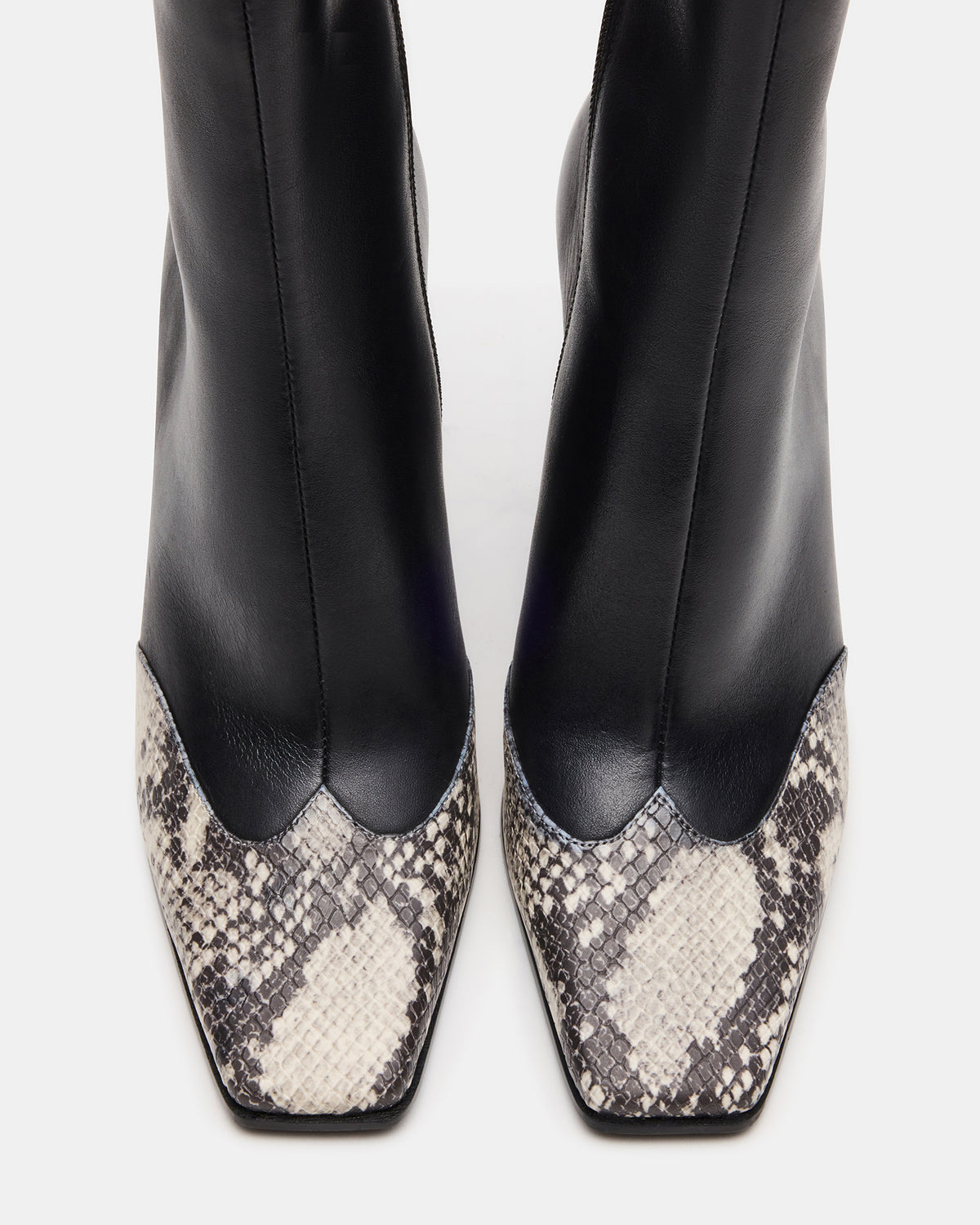 LYLE Black Leather with Snake Square-Toe Heeled Women's Ankle Boot