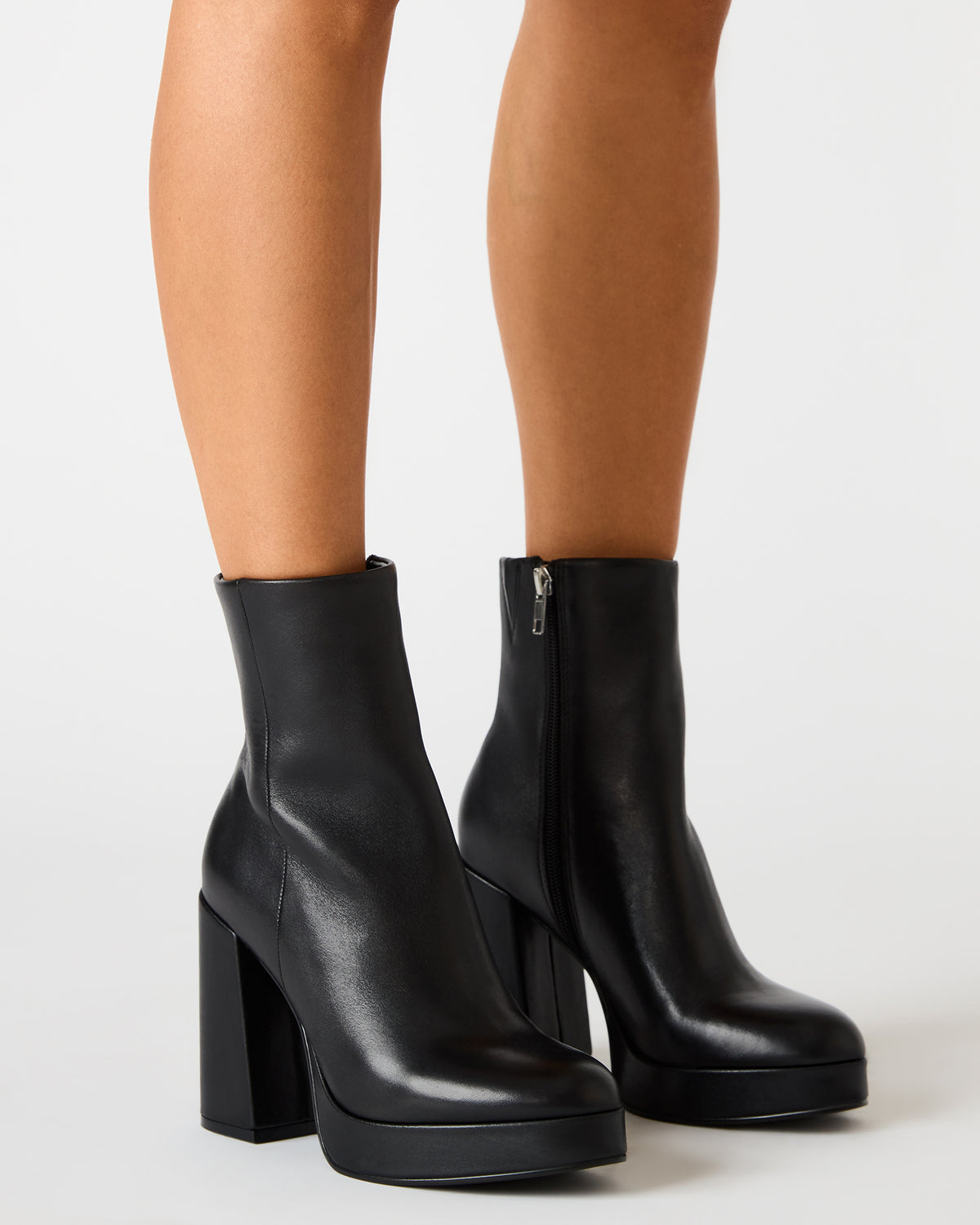 TYRA Black Leather Platform Block Heel Women's Ankle Boot