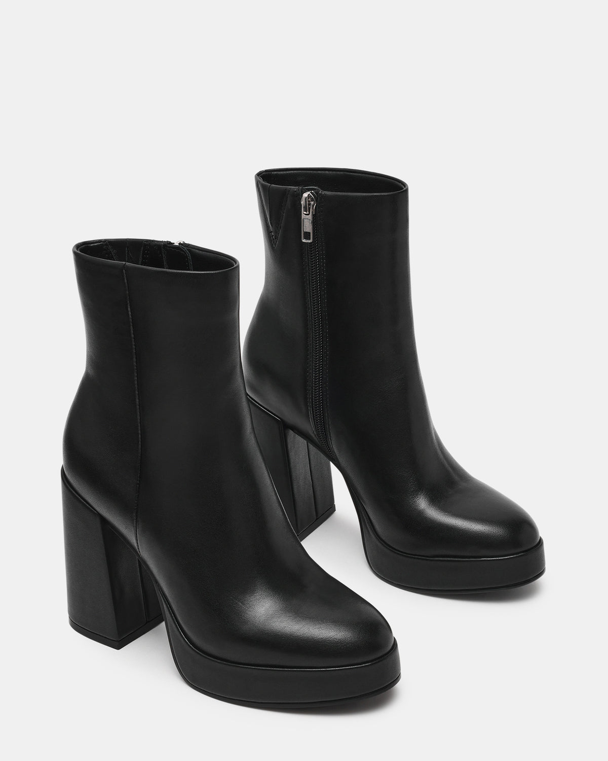 TYRA Black Leather Platform Block Heel Women's Ankle Boot