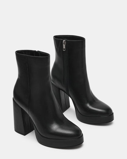 TYRA Black Leather Platform Block Heel Women's Ankle Boot