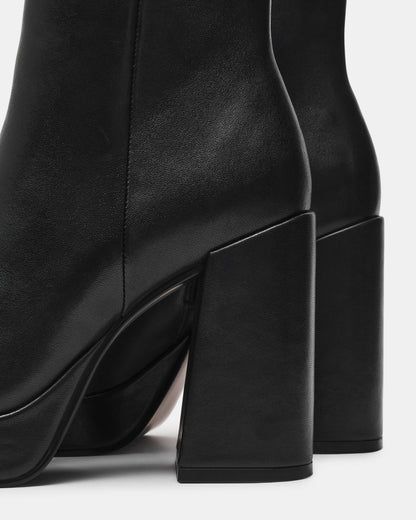 TYRA Black Leather Platform Block Heel Women's Ankle Boot