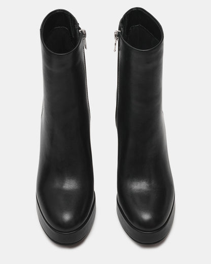 TYRA Black Leather Platform Block Heel Women's Ankle Boot