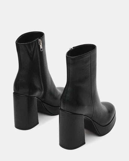 TYRA Black Leather Platform Block Heel Women's Ankle Boot