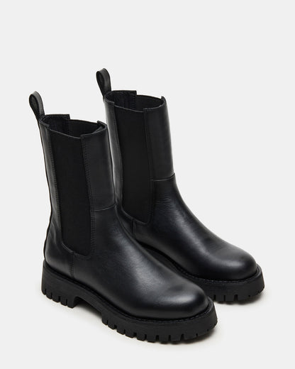 LOWA Black Leather Lug Chelsea Platform Women's Ankle Boot