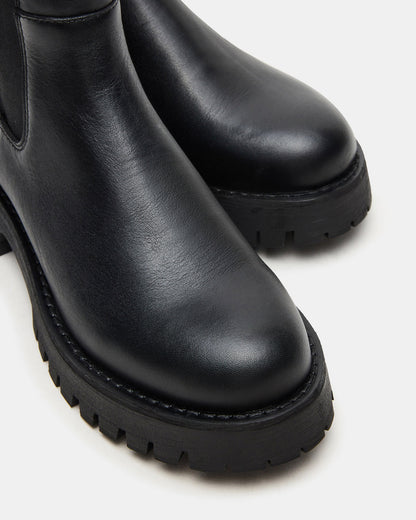 LOWA Black Leather Lug Chelsea Platform Women's Ankle Boot