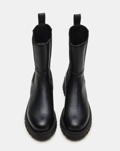 LOWA Black Leather Lug Chelsea Platform Women's Ankle Boot