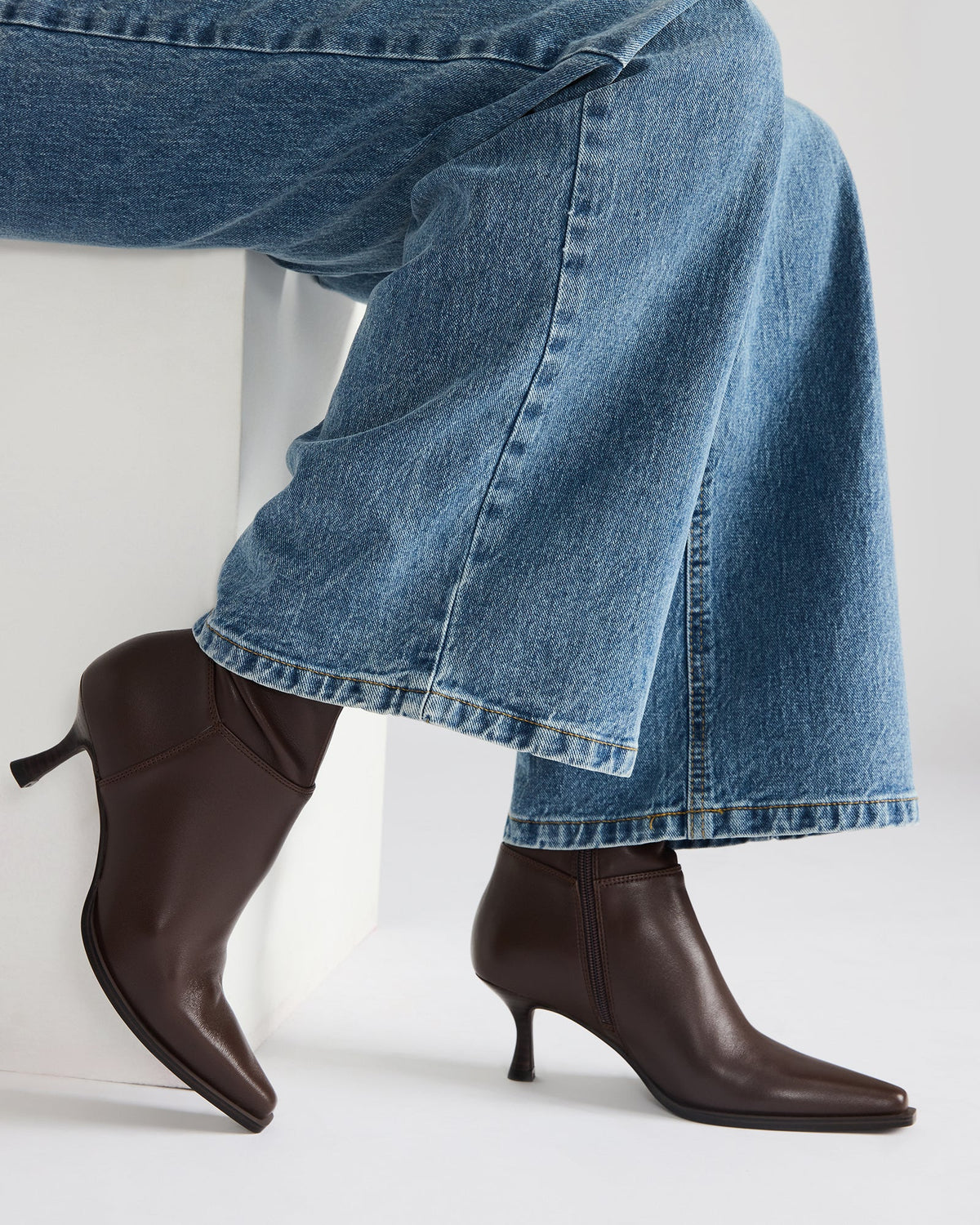 STASIA Brown Pointed-Toe Kitten Heel Women's Ankle Boot