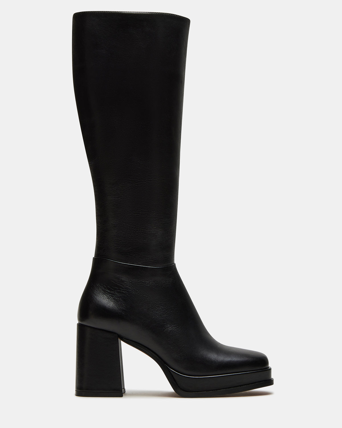 MYSTERY Black Leather Women's Block Heel Platform Boot