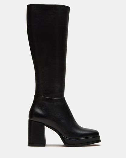 MYSTERY Black Leather Women's Block Heel Platform Boot