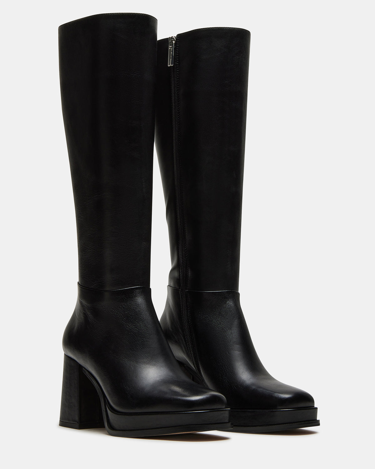 MYSTERY Black Leather Women's Block Heel Platform Boot