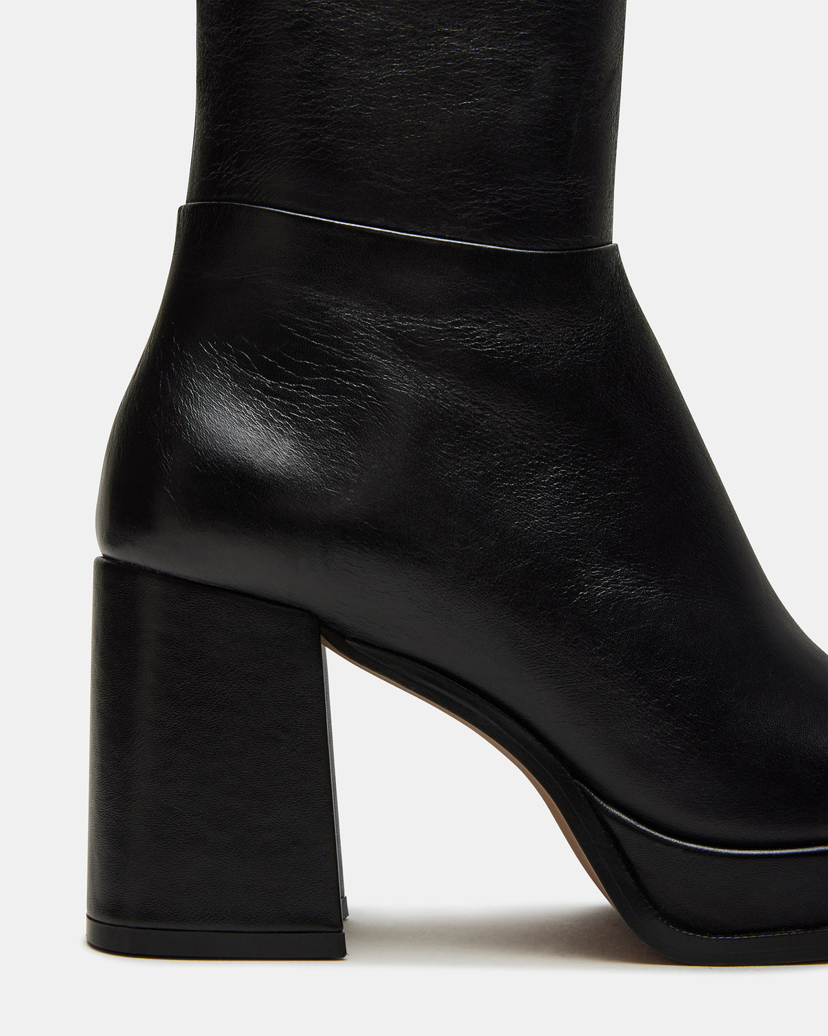 MYSTERY Black Leather Women's Block Heel Platform Boot