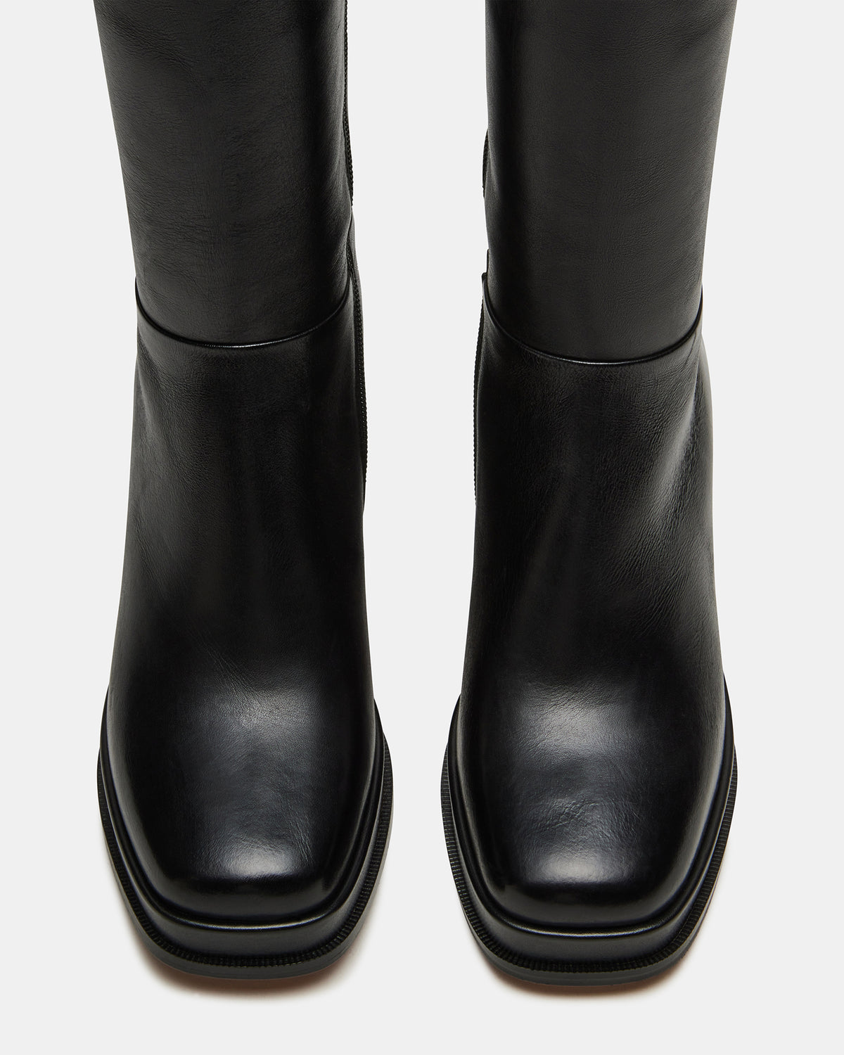MYSTERY Black Leather Women's Block Heel Platform Boot