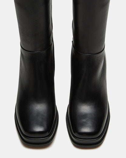 MYSTERY Black Leather Women's Block Heel Platform Boot
