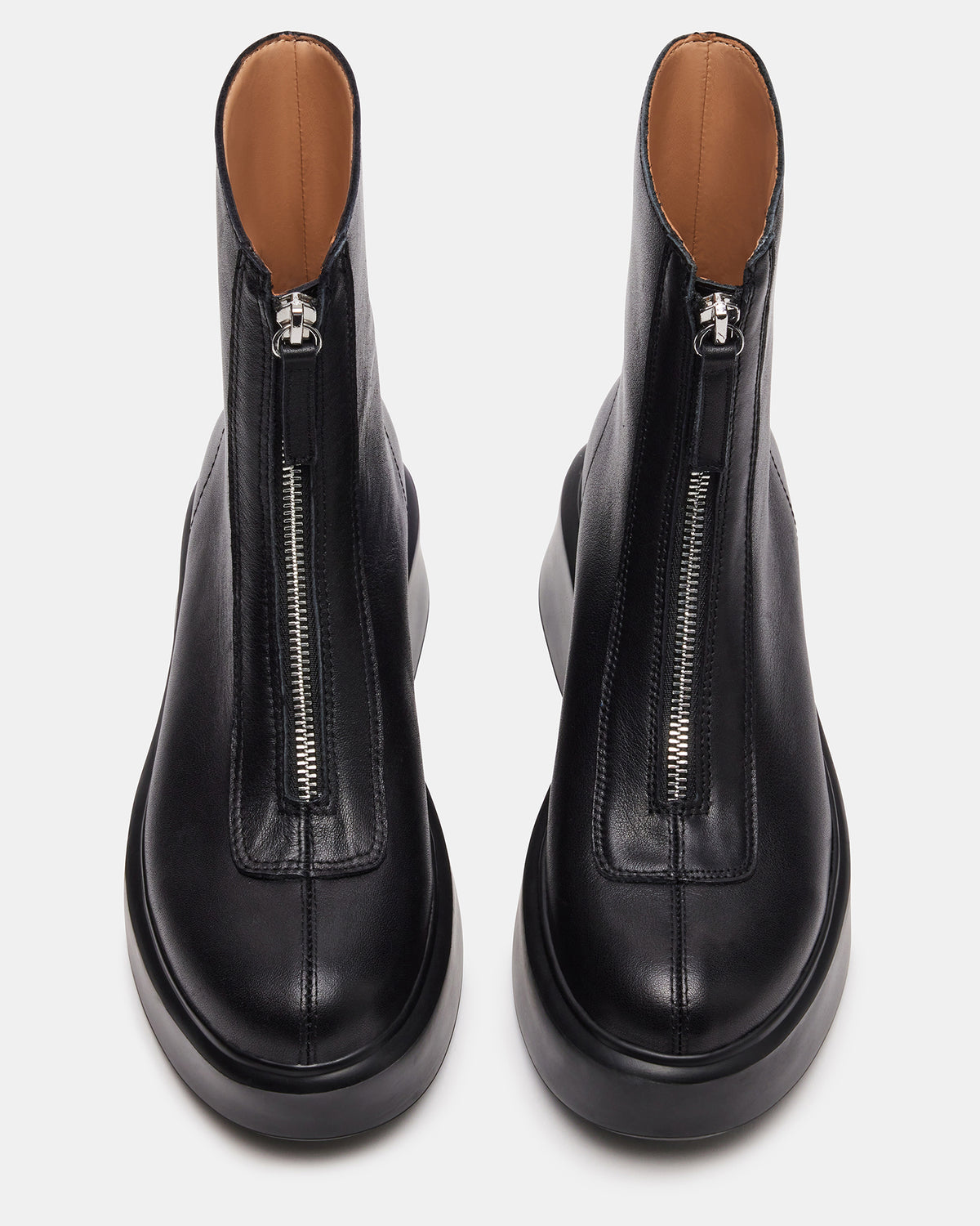 JONES Black Leather Zipper Lug Women's Ankle Boot