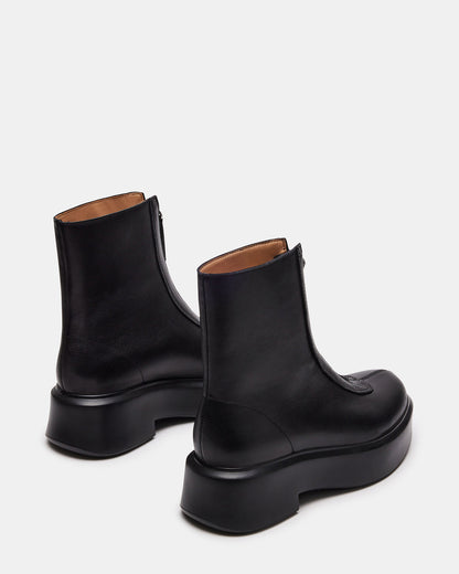 JONES Black Leather Zipper Lug Women's Ankle Boot