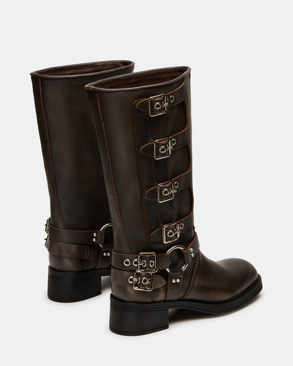 ROCKY Brown Distressed Wide Calf Knee-High Moto Women's Boot