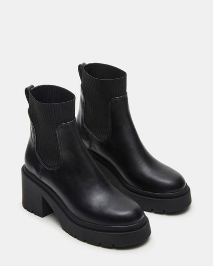 KOA Black Lug Sole Chelsea Women's Ankle Boot