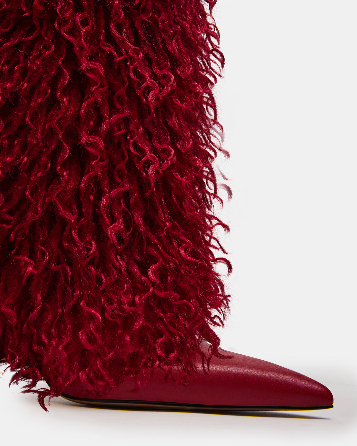 ICON Red Pointed-Toe Faux Fur Knee-High Stiletto Heel Women's Boot