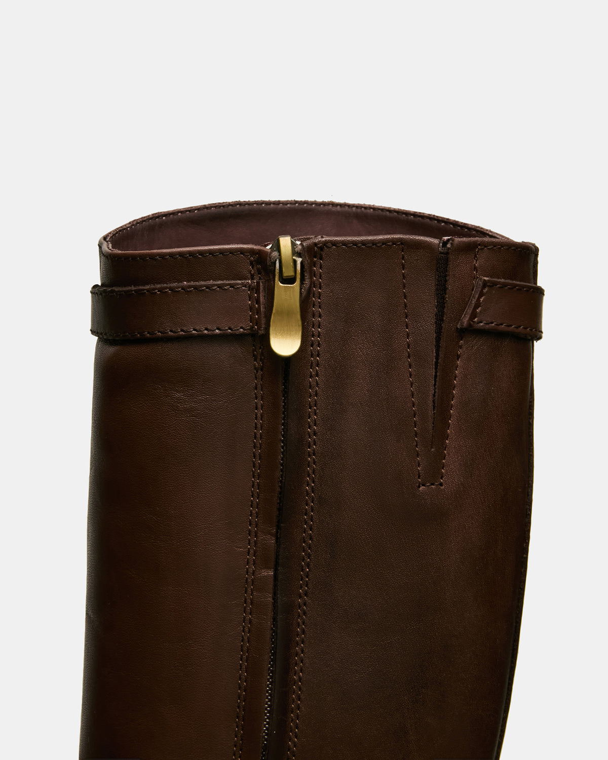 BEXLEY Brown Leather Knee-High Round-Toe Buckle Women's Boot