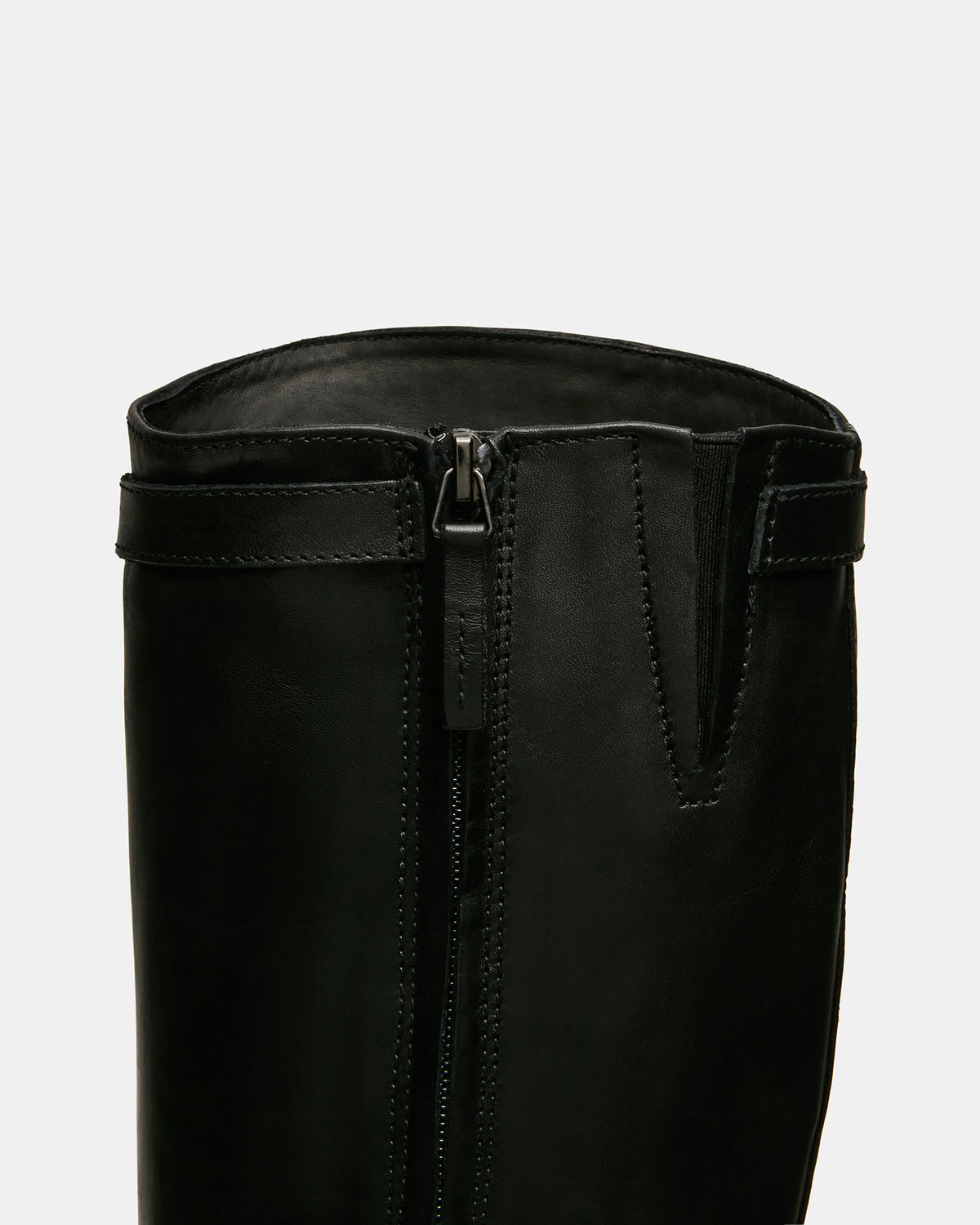 BEXLEY Black Leather Knee-High Round-Toe Buckle Women's Boot