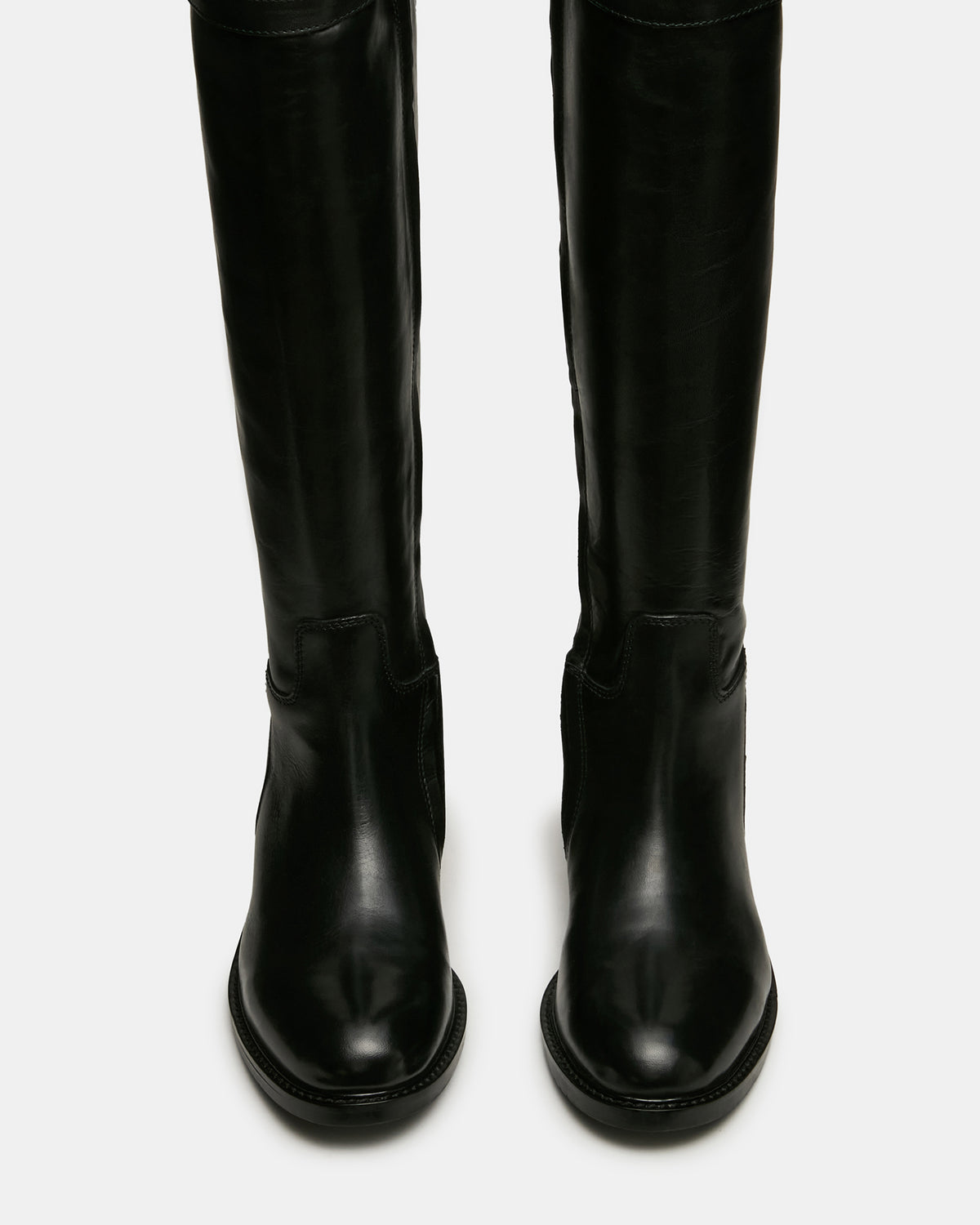 BEXLEY Black Leather Knee-High Round-Toe Buckle Women's Boot