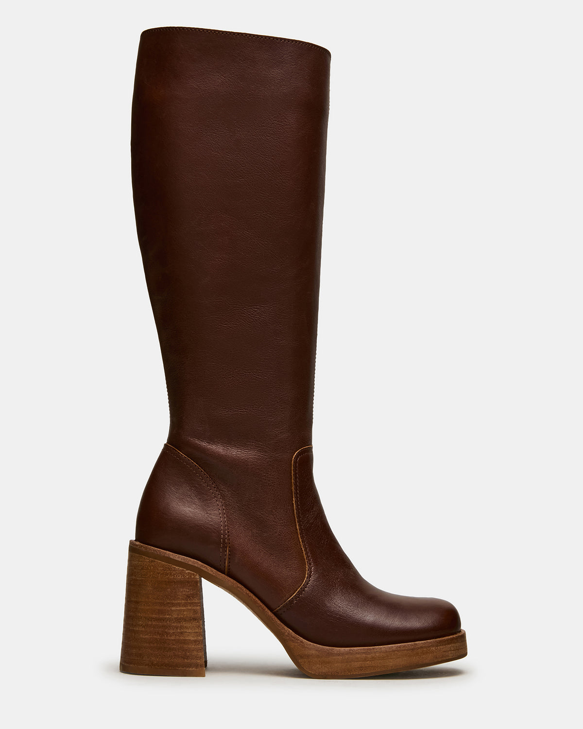 FOLIE Rust Leather Square-Toe Block Heel Knee-High Women's Boot