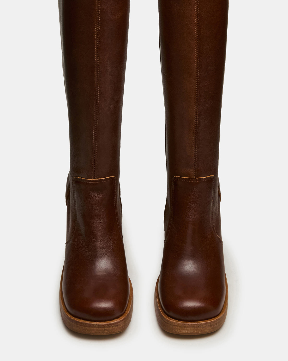 FOLIE Rust Leather Square-Toe Block Heel Knee-High Women's Boot