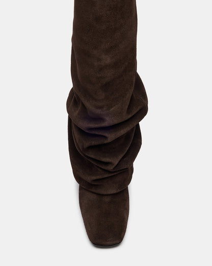 MONTANA Brown Suede Knee-High Square-Toe Wedge Fold-Over Women's Boot