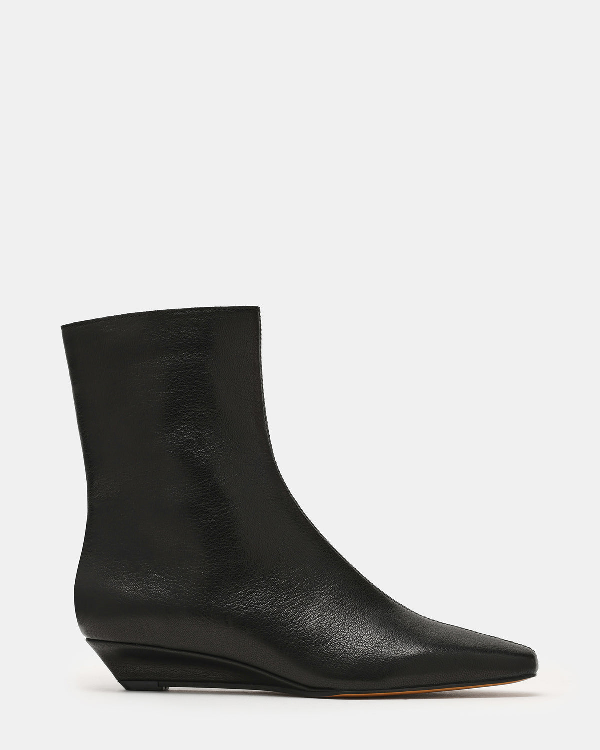 FLAIRE Black Leather Square-Toe Wedge Bootie Women's Ankle Boot
