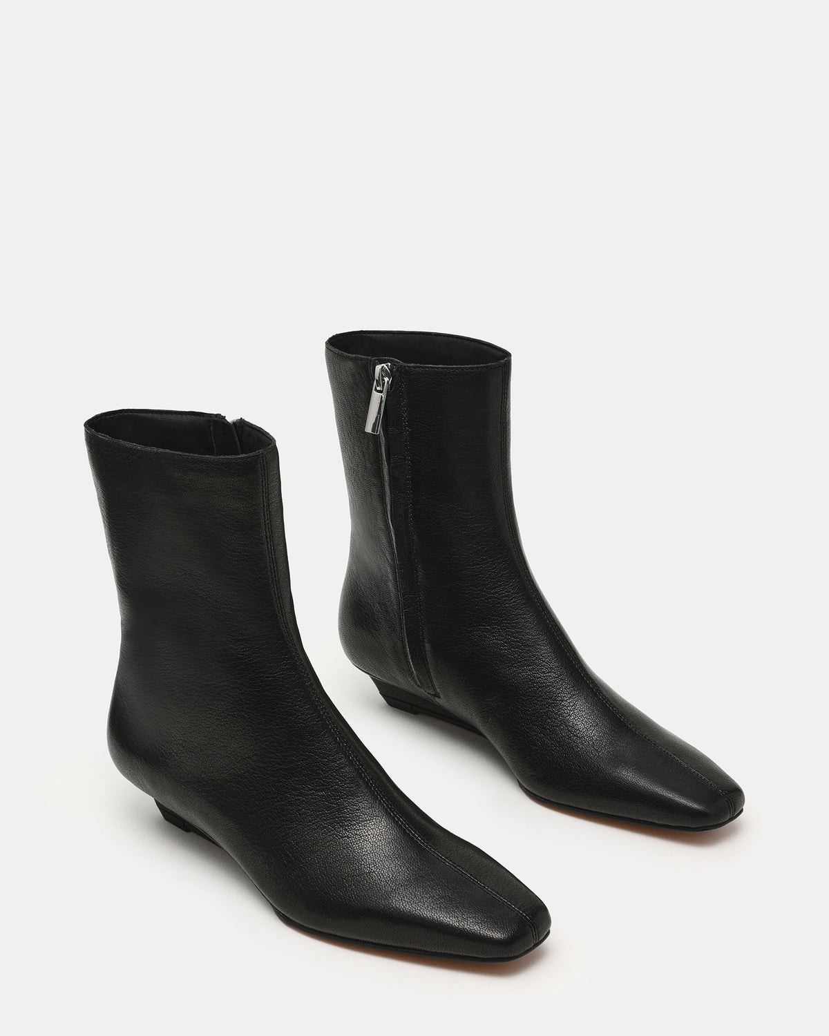 FLAIRE Black Leather Square-Toe Wedge Bootie Women's Ankle Boot