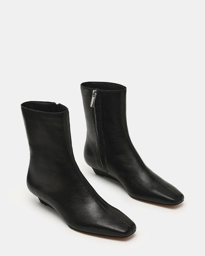 FLAIRE Black Leather Square-Toe Wedge Bootie Women's Ankle Boot