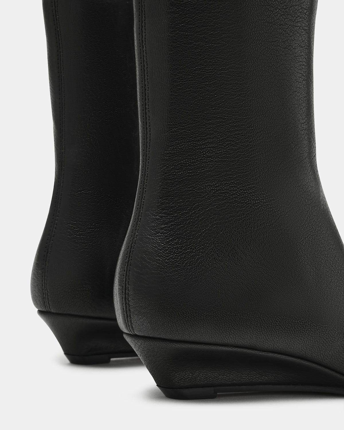 FLAIRE Black Leather Square-Toe Wedge Bootie Women's Ankle Boot