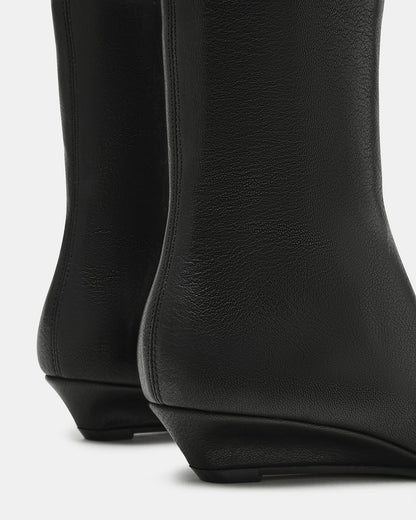 FLAIRE Black Leather Square-Toe Wedge Bootie Women's Ankle Boot