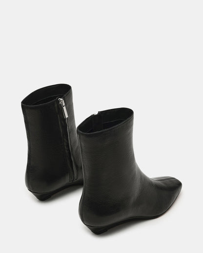 FLAIRE Black Leather Square-Toe Wedge Bootie Women's Ankle Boot