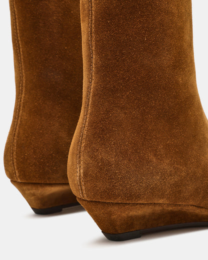 FLAIRE Sand Suede Square-Toe Wedge Bootie Women's Ankle Boot