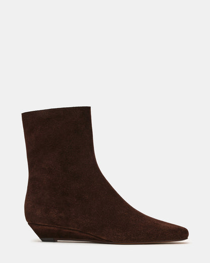 FLAIRE Brown Suede Square-Toe Wedge Bootie Women's Ankle Boot