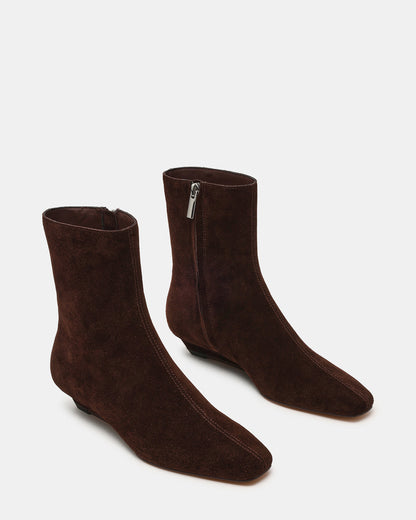 FLAIRE Brown Suede Square-Toe Wedge Bootie Women's Ankle Boot