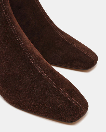 FLAIRE Brown Suede Square-Toe Wedge Bootie Women's Ankle Boot